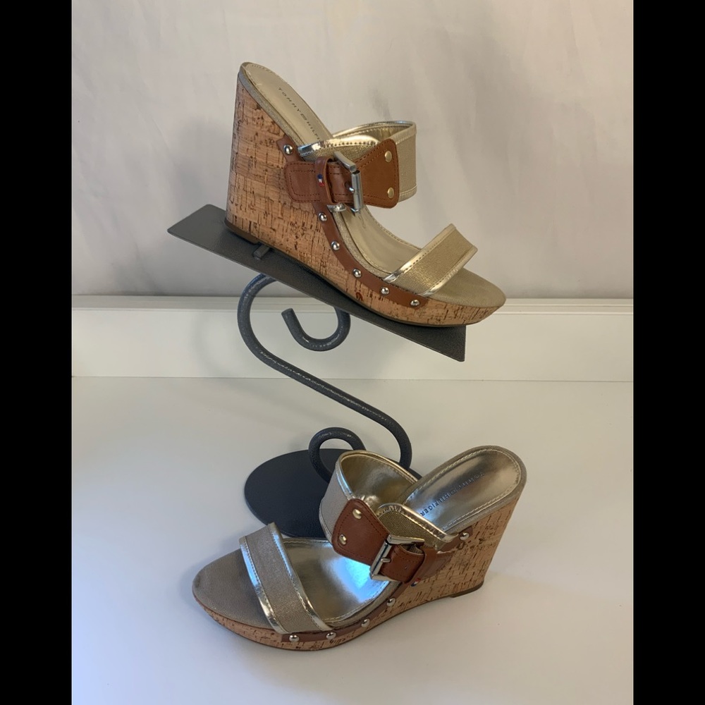 Tommy Hilfiger gold cork wedge Sandles 8.5